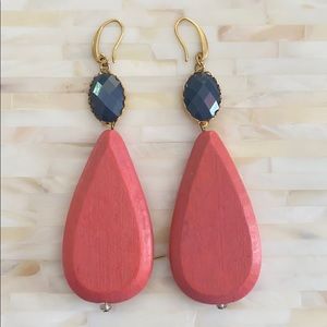 David Aubrey beaded and wooden drop earring.